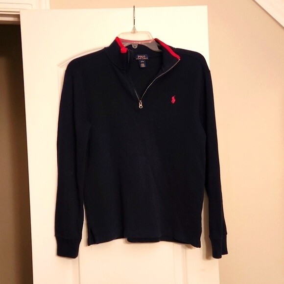 Polo Ralph Lauren Sweaters - Polo Ralph Lauren Women's Dark Blue Pullover Sweater w/ 1/4 Zippered Neck Size L